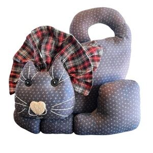 Vintage Fabric HandmadeFat Cat Weighted Doorstop Green Floral Pattern Kitty Cat